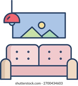 Diseño de icono de color lineal de sala de estar