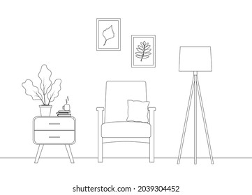 Living room. Lineat design. Vector illustration isolated on white background 