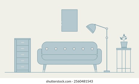 Living room minimalist flat line art style, Vector illustration