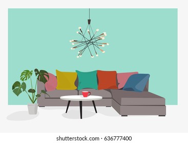 living room modern furniture vector illustration.