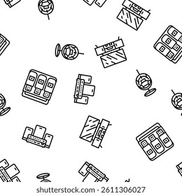 living room modern home furniture vector seamless pattern thin line illustration