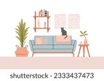 Living room modern interior set. Vector flat style collection of furniture for house isolated on white background.
