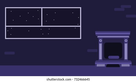 Living room night interior background vector illustration