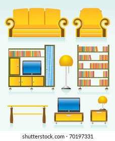 living room objects, furniture and equipment - vector illustration