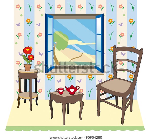 Living Room Open Window Stock Vector (royalty Free) 90904280