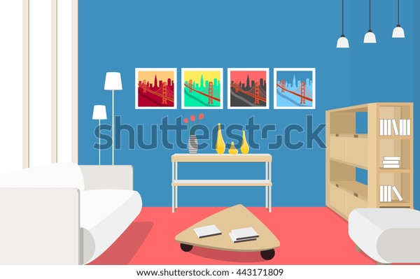 Living Room Postmodernism Style Interior Design Stock Vector