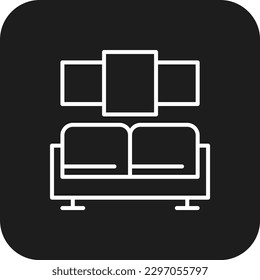 Living room Real Estate icon with black filled line style. furniture, interior, home, design, room, sofa, table. Vector illustration