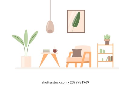Living room rest area or psychologist's office. Bright flat vector interior in cartoon style