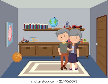 Living Room Scene With Family Members Illustration