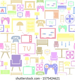 living room seamless pattern background icon.
