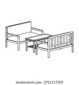A living room set featuring two double-seater sofas arranged facing or angled toward a central rectangular coffee table. The perspective angle highlights the balanced layout, clean modern lines