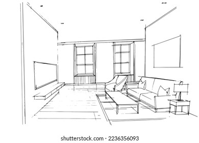 living room sketch drawing,Modern design,vector,2d illustration