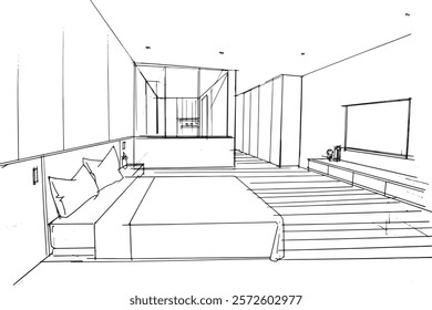 desenho de esboço da sala de estar,Design moderno,vetor,ilustração 2d