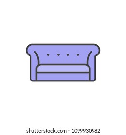 Living room sofa flat line colored icon.