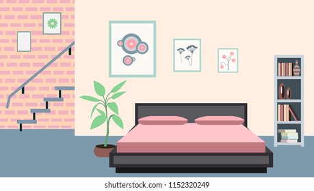Living room with sofa. Loft interior. Vector flat style illustration