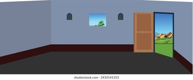 Living room with sofa and window | indoor room isolated vector illustration