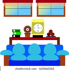 Living Room with sofa, windows