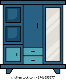 Living Room Storage Furniture Concept,  Closet with Sidemirror Vector color line Icon Design, Interior design Symbol, Home Office decoration Sign, Residential and Commercial Decor stock illustration