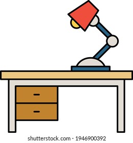 Living Room Study Table with Lamp Concept, Wooden Desk with Drawer Vector Icon design, Interior design Symbol, Home Office decoration Sign, Residential and Commercial Decor Elements stock illustratio