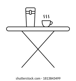 Teetietisch im Wohnzimmer, Vektorgrafik der Linie, Flachsymbole, Vektorgrafik
