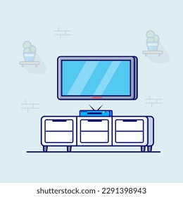 Living Room With TV Table Drawers Vector Illustration Flat Icon