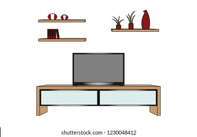 Living room and tv unit vector