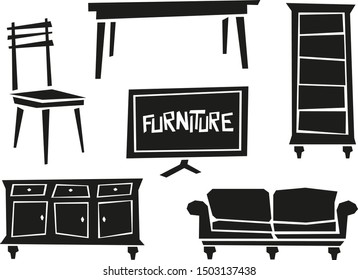 living room vector with couch, tv, sideboard, table and chair