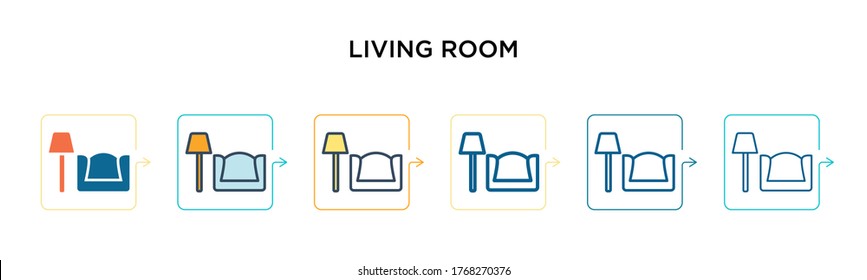 Living room vector icon in 6 different modern styles. Black, two colored living room icons designed in filled, outline, line and stroke style. Vector illustration can be used for web, mobile, ui