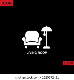 Living room vector icon on black background. Illustration flat icon for graphic, print media interfaces and web design.