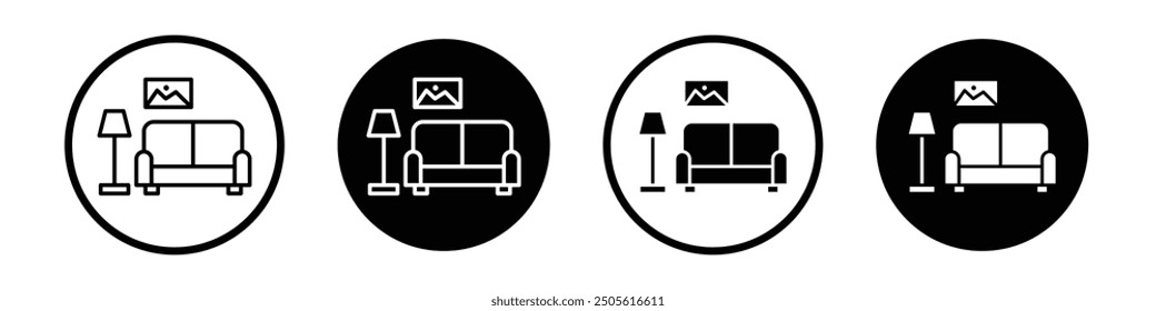 Living room vector icon set black filled and outlined style.