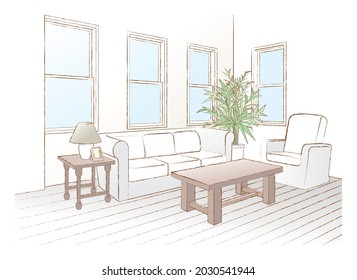 Ilustración vectorial de sala de estar. Ilustración vectorial de la habitación.