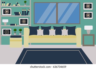 Living room vector illustration. Modern stylish living room flat design.