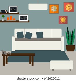 Living room vector illustration. Modern stylish living room flat design.