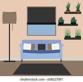 Living room vector illustration. Modern stylish living room flat design.