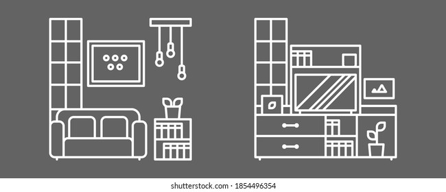living room vector and watching room vector designed in an outline style