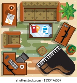 Living room. View from above. Vector illustration.