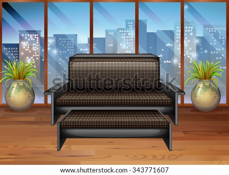 Living room with view from window illustration