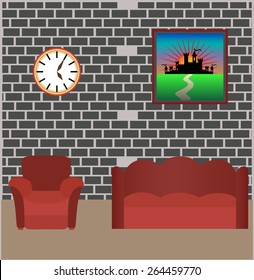 Living room vintage style,vector illustration, eps10