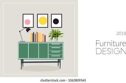 living room web site banner. furniture vector illustration. modern interior design. shop advert leaflet poster. 