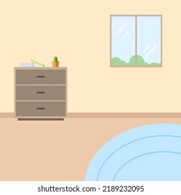 living room with window view and drawer