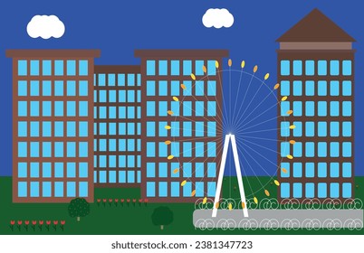 Living (sleeping) area.
There is a yard, a playground, trees and flowers.