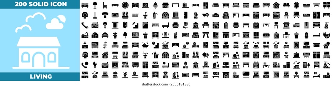 Living Solid Editable Icons set. Vector illustration in modern thin Solid style of living icons: apartment,comfortable,furniture, etc