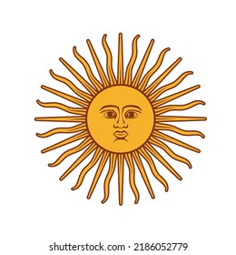 Living sun illustration. A symbol of warmth and light. Stylized sun with a face. Isolated vector illustration on a white background.