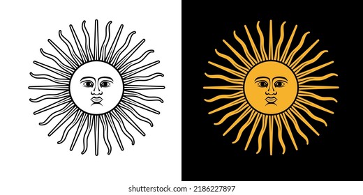 Living sun illustration. A symbol of warmth and light. Stylized sun with a face. Isolated vector illustration on a white background.
