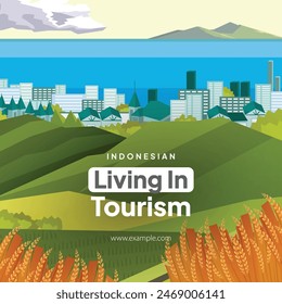 Living in tourism scenery illustration design idea flat style