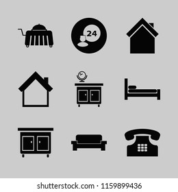 living vector icons set. with home, bed, mirror nightstand and home phone in set