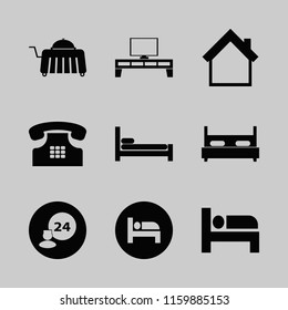 living vector icons set. with tv table, room service, bed and home in set