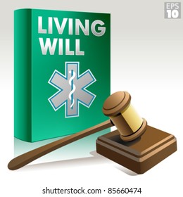 Living Will Packet With Gavel, Sound Block And Advance Health Care Directive Icon