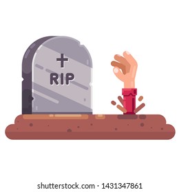 a living zombie is burying itself from the grave. festive illustration for halloween. flat vector