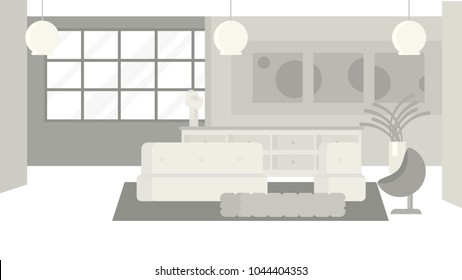 Livingroom black and white background vector illustration